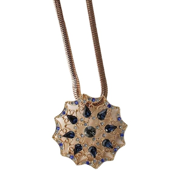 ANNE KLEIN • Blue Crystal Pendant Gold Necklace - Picture 1 of 4